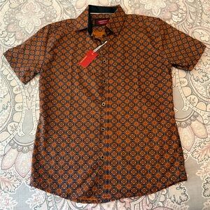 NWT Consequence Men's Summer Navy/Orange Floral Patterned Button Up Shirt
